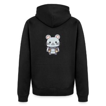 Maus - Kawaii Style - Unisex Premium Bio Zip Hoodie - Schwarz - Hinten - Nico (187cm)