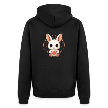 Hase - Kawaii Style - Unisex Premium Bio Zip Hoodie - Schwarz - Hinten - Nico (187cm)
