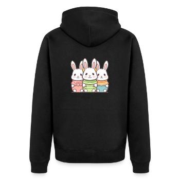 Hase - Kawaii Style - Unisex Premium Bio Zip Hoodie - Schwarz - Hinten - Nico (187cm)