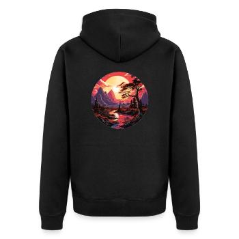 Paysage - Illustration - Veste à capuche bio Premium Unisexe - noir - Dos - Nico (187cm)