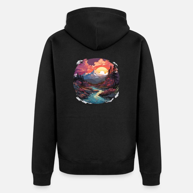 Paysage - Illustration - Veste à capuche bio Premium Unisexe - noir