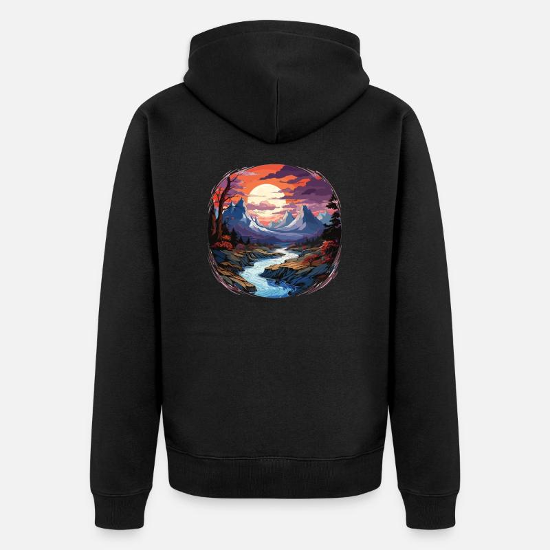 Paysage - Illustration - Veste à capuche bio Premium Unisexe - noir