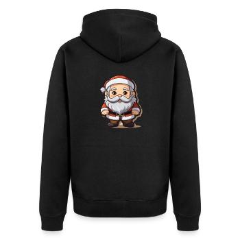 Weihnachtsmann Design - Kawaii Style - Unisex Premium Bio Zip Hoodie - Schwarz - Hinten - Nico (187cm)