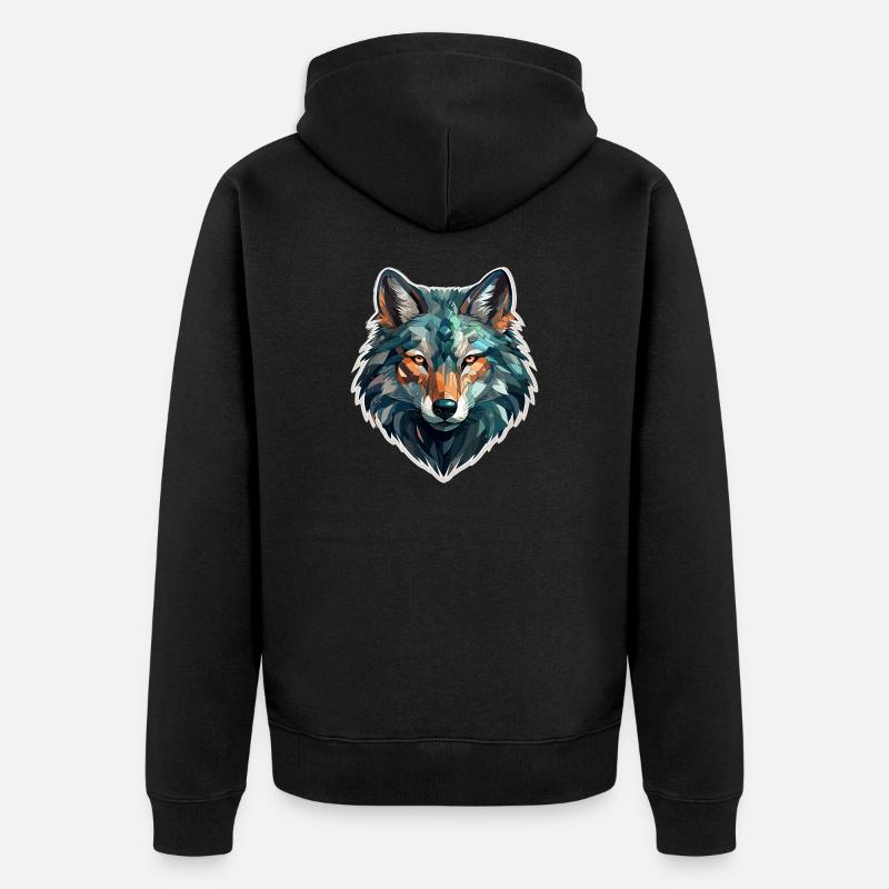 Wolf - Illustration - Unisex Premium Bio Zip Hoodie - Schwarz