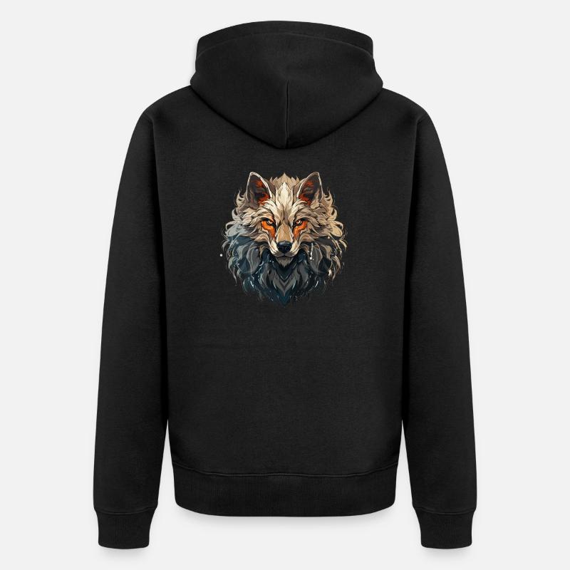 Wolf - Illustration - Unisex Premium Bio Zip Hoodie - Schwarz