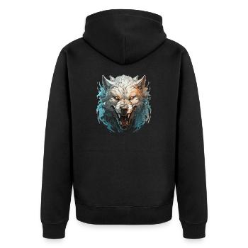 Wolf - Illustration - Unisex Premium Bio Zip Hoodie - Schwarz - Hinten - Nico (187cm)