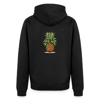 Ananas - Illustration - Unisex Premium Bio Zip Hoodie - Schwarz - Hinten - Nico (187cm)