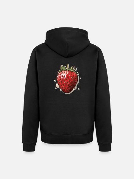 Erdbeere - Illustration - Unisex Premium Bio Zip Hoodie - Schwarz