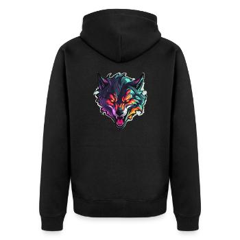 Wolf - Illustration - Unisex Premium Bio Zip Hoodie - Schwarz - Hinten - Nico (187cm)