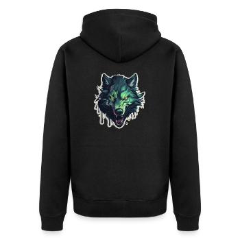Wolf - Illustration - Unisex Premium Bio Zip Hoodie - Schwarz - Hinten - Nico (187cm)