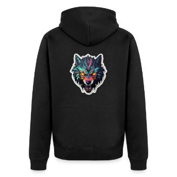 Wolf - Illustration - Unisex Premium Bio Zip Hoodie - Schwarz - Hinten - Nico (187cm)
