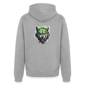 Wolf - Illustration - Unisex Premium Bio Zip Hoodie - Grau meliert - Hinten - Nico (187cm)