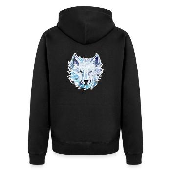 Wolf - Illustration - Unisex Premium Bio Zip Hoodie - Schwarz - Hinten - Nico (187cm)