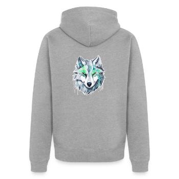 Wolf - Illustration - Unisex Premium Bio Zip Hoodie - Grau meliert - Hinten - Nico (187cm)