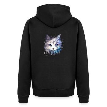 Katze - Illustration - Unisex Premium Bio Zip Hoodie - Schwarz - Hinten - Nico (187cm)
