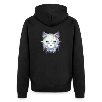 Katze - Illustration - Unisex Premium Bio Zip Hoodie - Schwarz - Hinten - Nico (187cm)