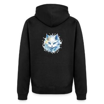 Katze - Illustration - Unisex Premium Bio Zip Hoodie - Schwarz - Hinten - Nico (187cm)