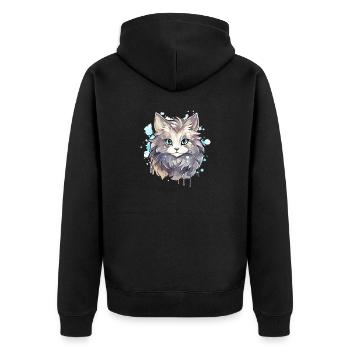 Katze - Illustration - Unisex Premium Bio Zip Hoodie - Schwarz - Hinten - Nico (187cm)