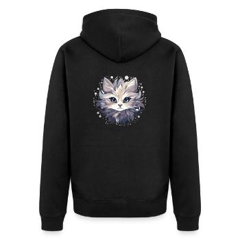 Katze - Illustration - Unisex Premium Bio Zip Hoodie - Schwarz - Hinten - Nico (187cm)