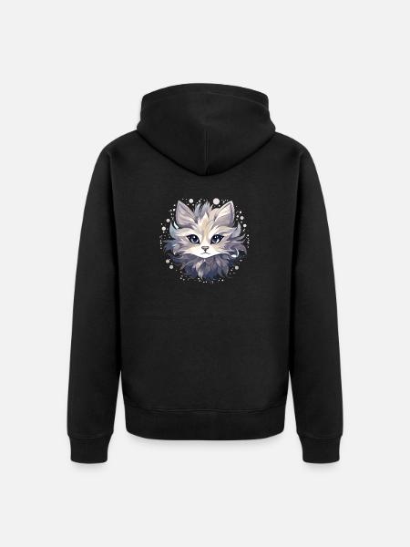 Cat - illustration - Unisex Premium Organic Zip Hoodie - black