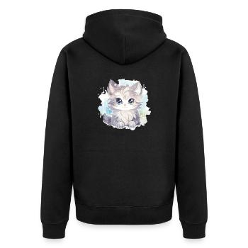 Katze - Illustration - Unisex Premium Bio Zip Hoodie - Schwarz - Hinten - Nico (187cm)