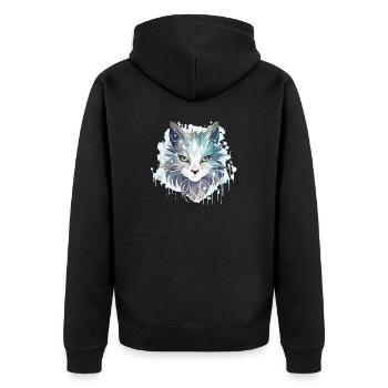 Katze - Illustration - Unisex Premium Bio Zip Hoodie - Schwarz - Hinten - Nico (187cm)