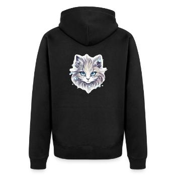 Katze - Illustration - Unisex Premium Bio Zip Hoodie - Schwarz - Hinten - Nico (187cm)