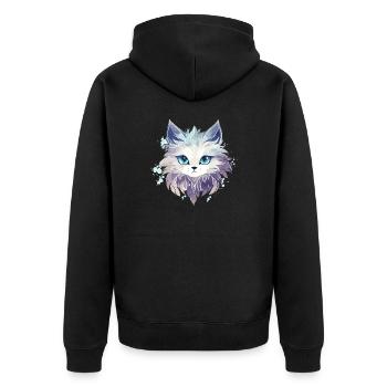 Katze - Illustration - Unisex Premium Bio Zip Hoodie - Schwarz - Hinten - Nico (187cm)