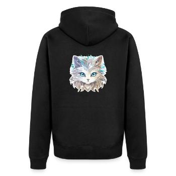 Katze - Illustration - Unisex Premium Bio Zip Hoodie - Schwarz - Hinten - Nico (187cm)