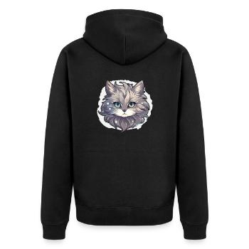 Katze - Illustration - Unisex Premium Bio Zip Hoodie - Schwarz - Hinten - Nico (187cm)
