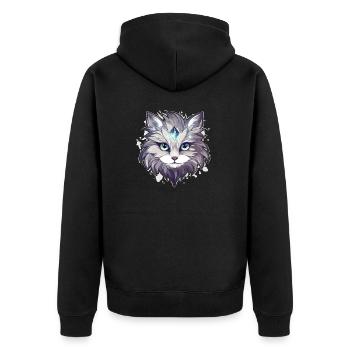 Katze - Illustration - Unisex Premium Bio Zip Hoodie - Schwarz - Hinten - Nico (187cm)