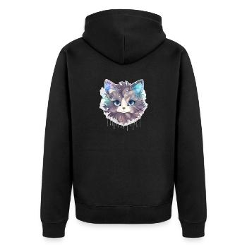Katze - Illustration - Unisex Premium Bio Zip Hoodie - Schwarz - Hinten - Nico (187cm)