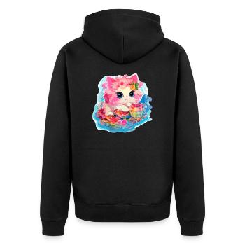 Katze - Illustration - Unisex Premium Bio Zip Hoodie - Schwarz - Hinten - Nico (187cm)
