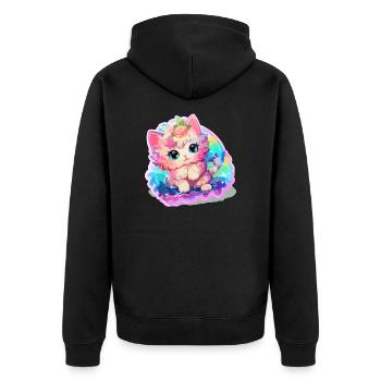Katze - Illustration - Unisex Premium Bio Zip Hoodie - Schwarz - Hinten - Nico (187cm)