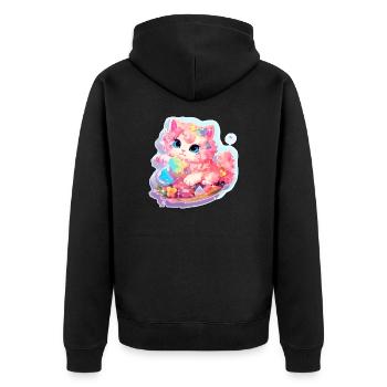 Katze - Illustration - Unisex Premium Bio Zip Hoodie - Schwarz - Hinten - Nico (187cm)