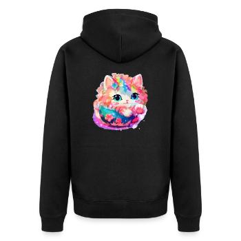 Katze - Illustration - Unisex Premium Bio Zip Hoodie - Schwarz - Hinten - Nico (187cm)
