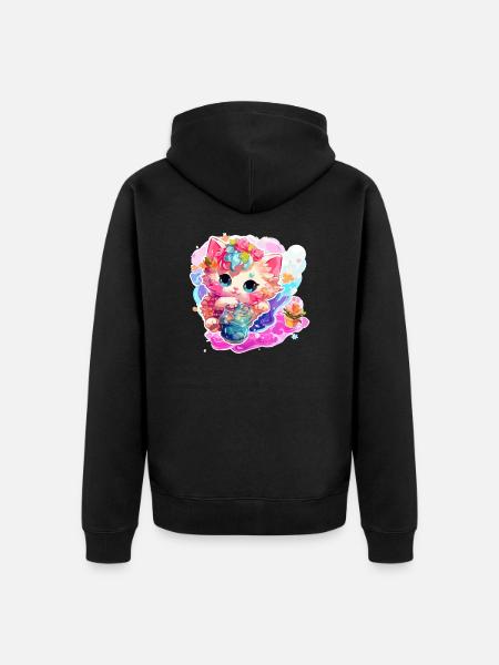 Cat - illustration - Unisex Premium Organic Zip Hoodie - black