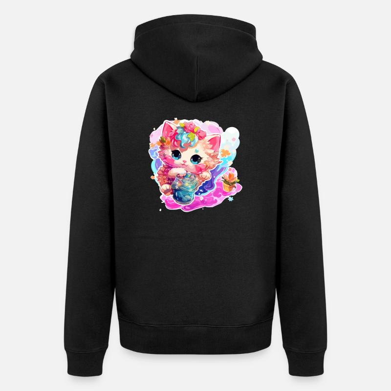 Chat - illustration - Veste à capuche bio Premium Unisexe - noir