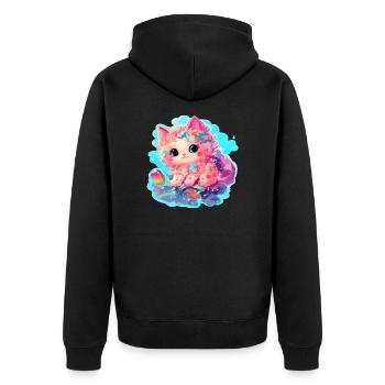 Katze - Illustration - Unisex Premium Bio Zip Hoodie - Schwarz - Hinten - Nico (187cm)