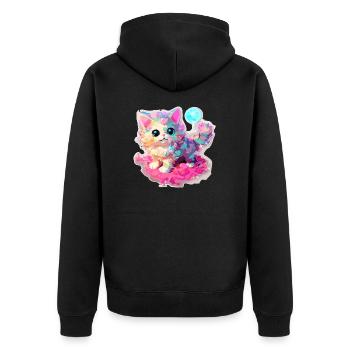 Katze - Illustration - Unisex Premium Bio Zip Hoodie - Schwarz - Hinten - Nico (187cm)