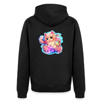 Katze - Illustration - Unisex Premium Bio Zip Hoodie - Schwarz - Hinten - Nico (187cm)