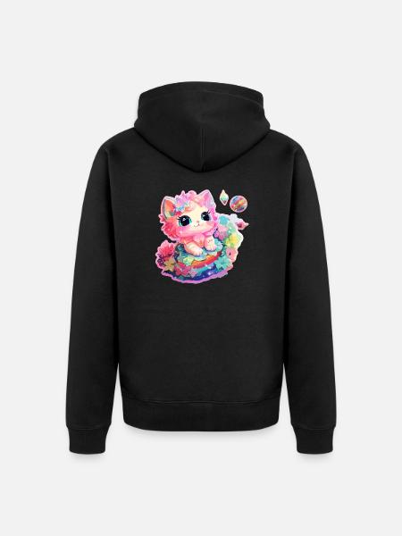 Cat - illustration - Unisex Premium Organic Zip Hoodie - black