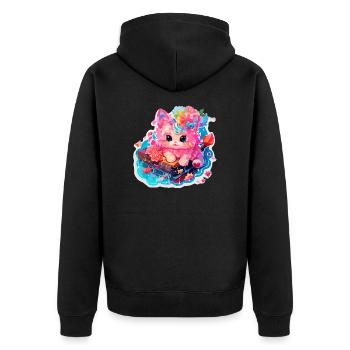 Katze - Illustration - Unisex Premium Bio Zip Hoodie - Schwarz - Hinten - Nico (187cm)