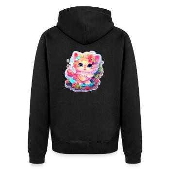 Katze - Illustration - Unisex Premium Bio Zip Hoodie - Schwarz - Hinten - Nico (187cm)