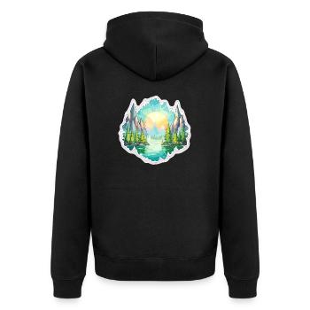 Landschaft - Illustration - Unisex Premium Bio Zip Hoodie - Schwarz - Hinten - Nico (187cm)