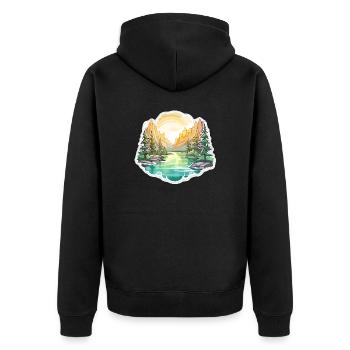 Landschaft - Illustration - Unisex Premium Bio Zip Hoodie - Schwarz - Hinten - Nico (187cm)