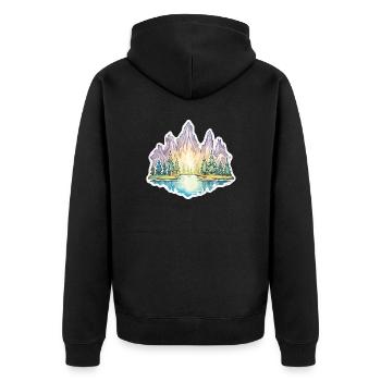 Landschaft - Illustration - Unisex Premium Bio Zip Hoodie - Schwarz - Hinten - Nico (187cm)