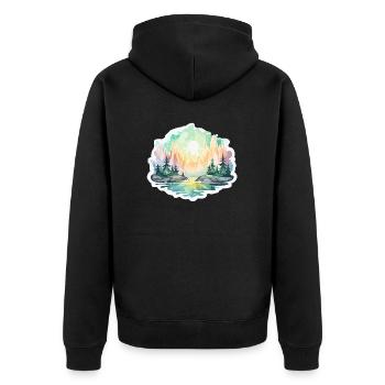 Landschaft - Illustration - Unisex Premium Bio Zip Hoodie - Schwarz - Hinten - Nico (187cm)