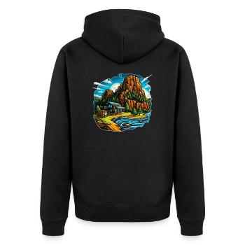 Paysage - Illustration - Veste à capuche bio Premium Unisexe - noir - Dos - Nico (187cm)