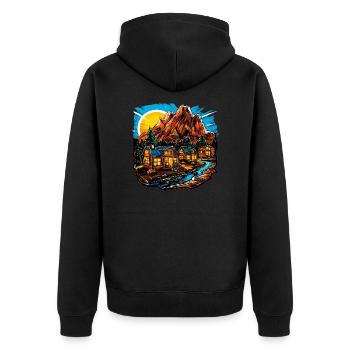 Paysage - Illustration - Veste à capuche bio Premium Unisexe - noir - Dos - Nico (187cm)